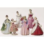 Royal Doulton Miss Deyaure, Ermine coat, Minuet and Premiert together with two other figures