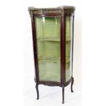 Late 19th century French display cabinet, pink veined marble top with brass gallery, mahogany