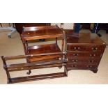 Mahogany 2 tier trolley, Hi-Fi cabinet and Ecrol plate rack Condition report: see terms and