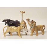 Two Beswick lion cubs, a giraffe, camel foal and an elephant Condition report: see terms and