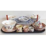 Collection of early 19th century English pottery and porcelain including Derby, blue transfer items,