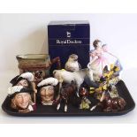 Collection of Beswick and Royal Doulton animals, birds, character jug, Dickens jug and a figure