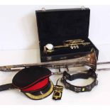 Boosey and Hawkes Imperial trombone, also a King 602 Cornet, a tambourine, and a pair of Royal