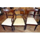 Victorian elbow chair and 2 WM III mahogany single chairs Condition report: see terms and