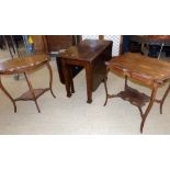 Early 20th century oak drop leaf table and two occasional tables Condition report: see terms and