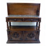 Victorian buffet, rectangular top lifting to reveal marble servery, with two frieze drawers,