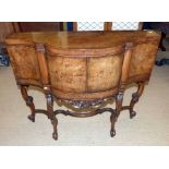 Reproduction bow-fronted miniature walnut and crossbanded sideboard on open base Condition report: