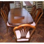 Yew wood extending dining table and six chairs Condition report: see terms and conditions