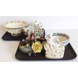 Portmerion bowl, flat-back figures, 2 continental floral baskets etc Condition report: see terms and