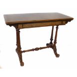 Victorian figured walnut fold-over card table, rectangular top with green baize lined interior,