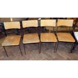 Four plywood and tubular steel stacking chairs. Condition report: see terms and conditions