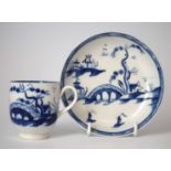 Caughley coffee cup and saucer circa 1780, printed with the Bridge and Windmill pattern in