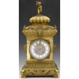 French cast brass rococo style mantel clock, late 19th century, the case of square section decorated