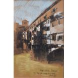 Harold Riley (1934-), "Ponte Vecchio, Florence", titled, signed and dated 1961, pastel and ink, 37 x