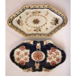 Worcester spoon tray circa 1770, painted with a Kakiemon design in imari colours on blue scale