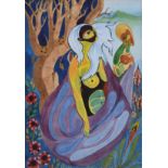 Jesse Allen (1936-), "Adam and Eve in the Garden of Eden", signed and dated 1958, titled and