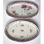 Keeling Factory X spoon tray circa 1800, with spiral moulding painted with flora, together with