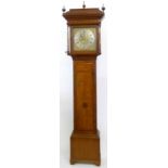 Oak longcased clock, the square brass dial, 30cm, signed Wm Wilkinson, Congleton, silvered chapter