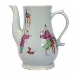 Worcester coffee pot base circa 1755, painted with Chinese figures and their pet dog, 14cm high