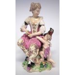 Derby figure of a lady and cherub circa 1800 modelled sat on a grassy base, inscribed N.59 to