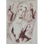 Tadeusz Was (1912-2005), Mother and child, signed, ink drawing, 34 x 24.5cm.; 13.25 x 9.5in.