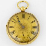 18ct gold open faced pocket watch, case London 1875, gilt Roman dial, subsidiary seconds, engine