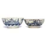 Two Pearlware bowls circa 1800, one possibly Liverpool, painted with Chinoiserie scenes in