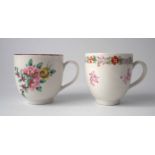 Two Champion's Bristol coffee cups circa 1775, painted with flora, blue cross mark and '10' to the