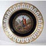 Sevres hard paste porcelain plate, finely painted with Raoul de Beaumont, within a gothic gilt