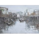 Lui Ming (1950-), Chinese water town, signed, watercolour, 53 x 73cm.; 21 x 28.75in.