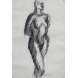 Leon Underwood (1890-1975), Standing female nude, signed and dated '32, charcoal drawing, 56 x 38.