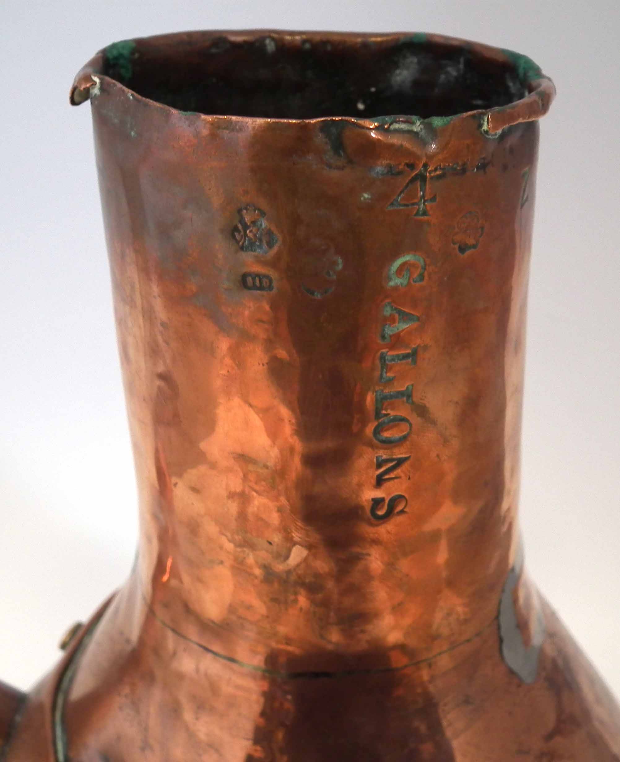 Copper 4 gallon fuel measure, marked 'J. Hutton 30 Cleveland Square' with stamped '4 Gallons' to - Image 5 of 12