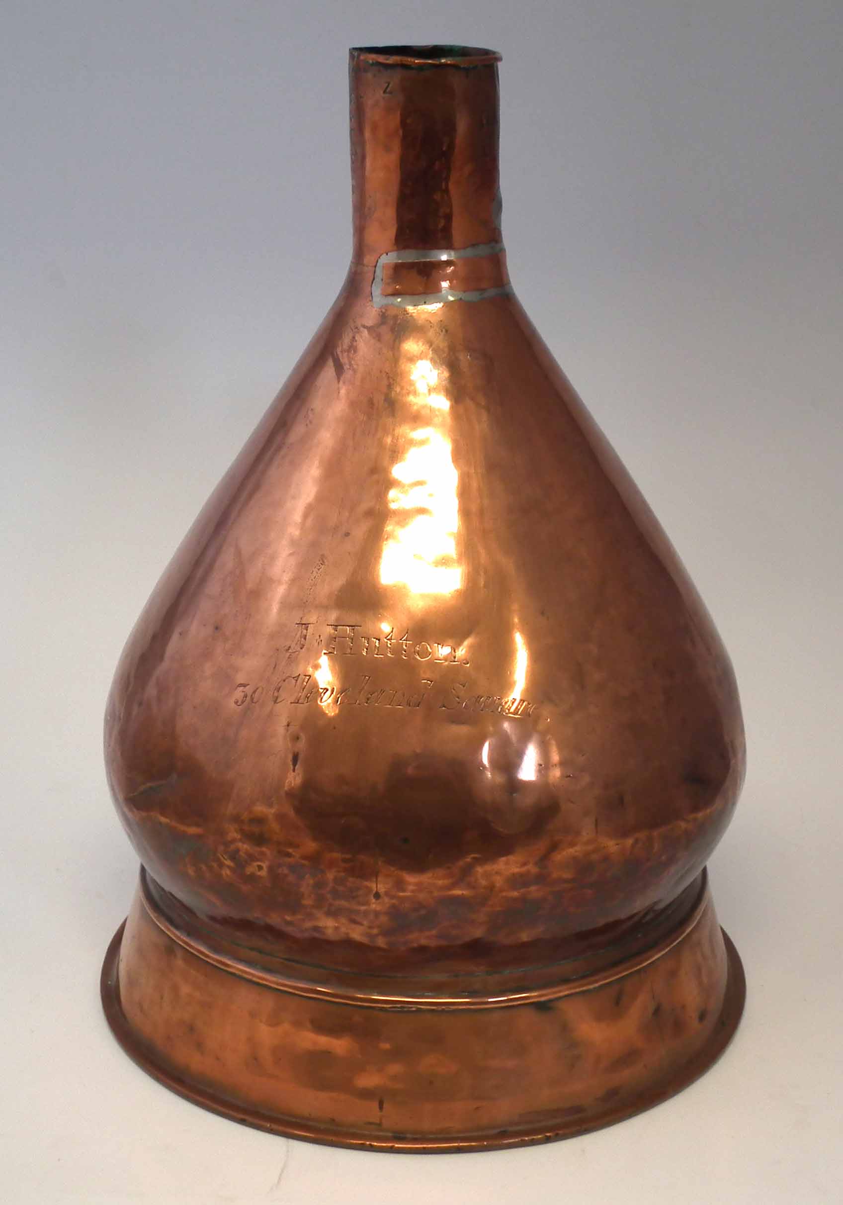 Copper 4 gallon fuel measure, marked 'J. Hutton 30 Cleveland Square' with stamped '4 Gallons' to - Image 2 of 12