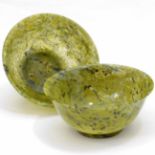 Pair of Chinese translucent spinach jade bowls in the Qianlong style but circa 1945, diameter 12.