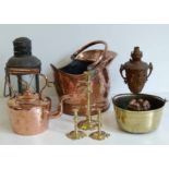 Collection of brass copper and a lamp Condition report: see terms and conditions