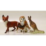 Beswick fox, beagle, owl, and kangeroo Condition report: see terms and conditions