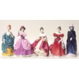 Five Royal Doulton figures of ladies to include Southern Belle, Winsome, Olga,