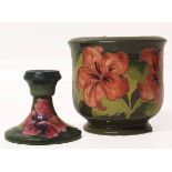 Moorcroft candlestick and a jardiniere. Condition report: see terms and conditions