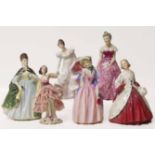 Royal Doulton Miss Deyaure, Ermine coat, Minuet and Premiert together with two other figures