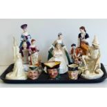 Four Royal Doulton figures, four Royal Stratford figures, also three character jugs Condition