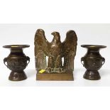 Two Chinese bronze vases and an Eagle cast in bronze. Condition report: see terms and conditions