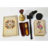 Collection of items to include 18th/19th century ivory soeal, gavel, cigar holder, whistle, turned