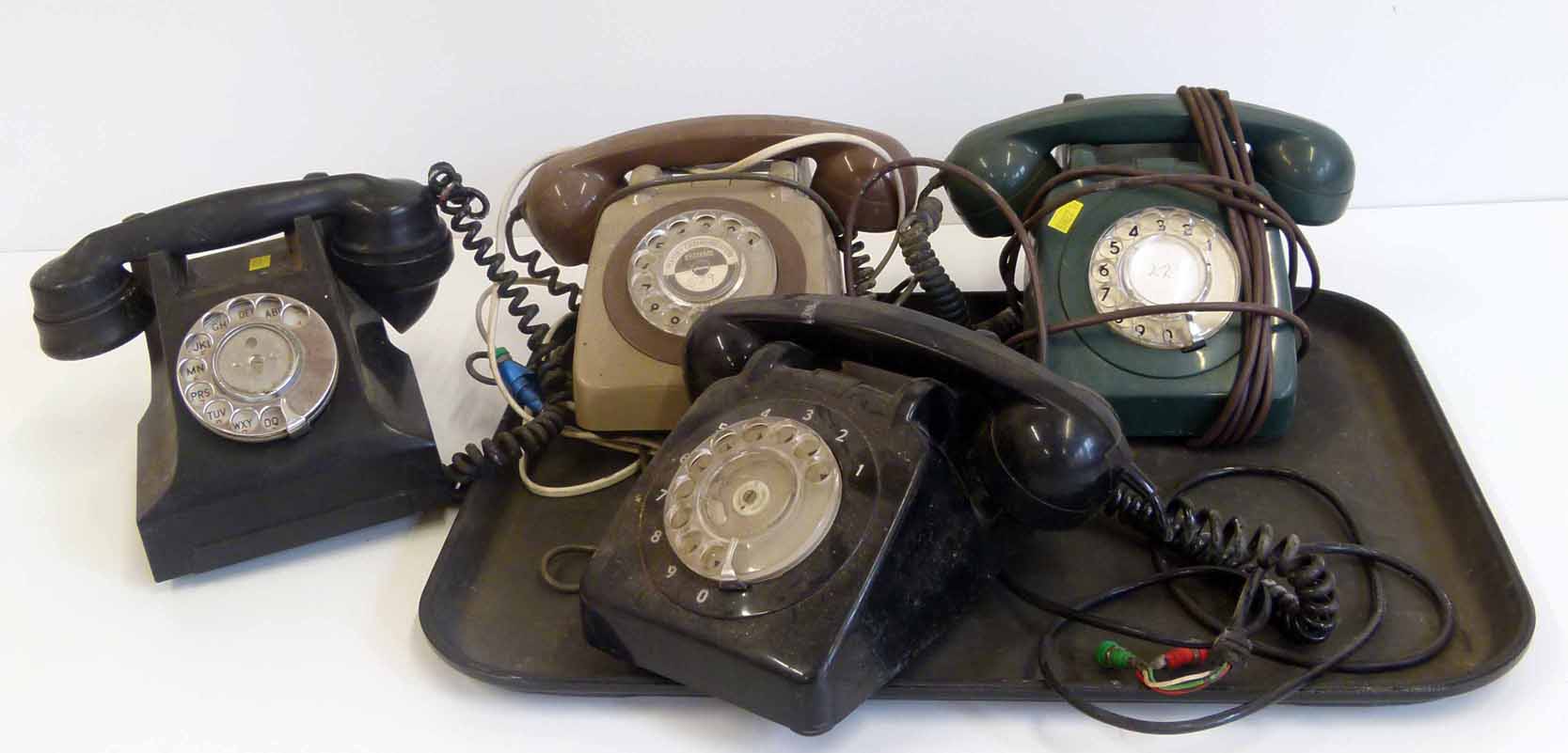 1950's Bakalite telephone (332L - EWR 64/2) and three 1970's telephones. Condition report: see terms