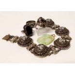 .800 Silver micro mosaic bracelet, Jade pendant and other items. Condition report: see terms and