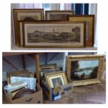 Quantity of framed paintings and prints to include Victorain oil and watercolour paintings and a