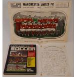 1965 Manchester United news souvenier poster, printed autograph sheet and Lancashire Soccer