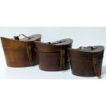 3 in 1 graduated hat box, bound in leather complete with fastners. Condition report: see terms and