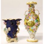 Two 19th century encrusted vases one painted with a landscape. Condition report: see terms and