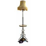 Art nouveau brass standard oil lamp converted to electricity, the fixed telescopic stem over a