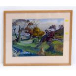 Style of Ethelbert White, Rural scene with stream and cottages, bears signature, watercolour.